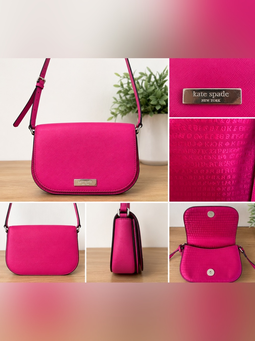 Kate Spade New York Pink Saffiano Leather Crossbody Shoulder Bag Purse